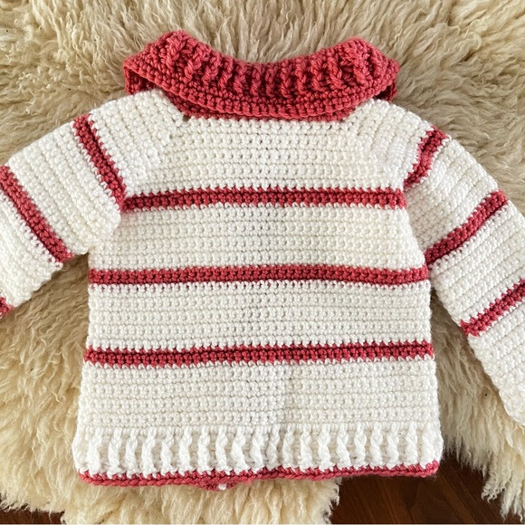 Handmade Striped Baby Girl Crocheted Button Up Sweater 3-6 Months Grannycore New - Picture 7 of 9
